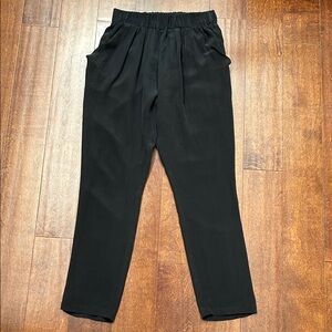 Toupy Paris French 100% Silk Black Relaxed Fit Boris Trousers, Size Medium